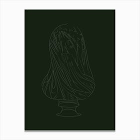 The Veiled Virgin Line Drawing - Green Canvas Print