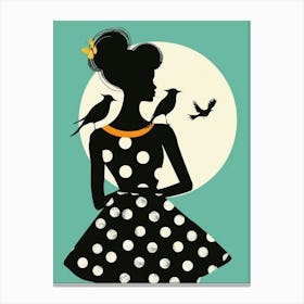 Silhouette Of A Woman With Birds 1 Canvas Print