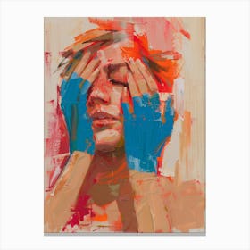 Woman With Blue And Orange Paint Canvas Print