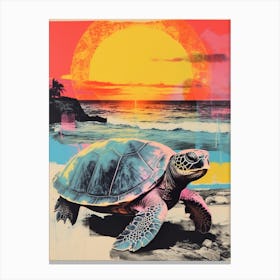 Sea Turtle On The Beach Risograph Inspired  4 Canvas Print