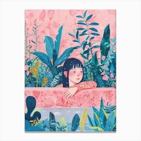 Girl With Plants Lo Fi Kawaii Illustration 1 Canvas Print