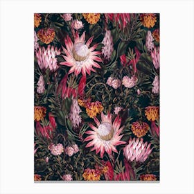 Protea Floral Night Pattern 2 Canvas Print