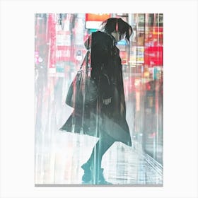 Girl Walking In The Rain Canvas Print