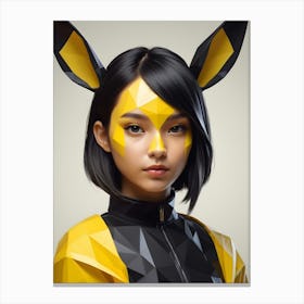 Low Poly Rabbit Girl, Black And Yellow (4) Canvas Print