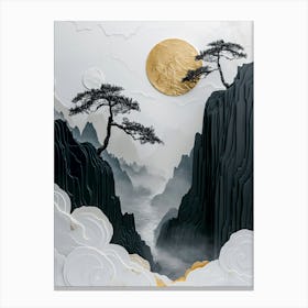 Asian Landscape black white minimal art Canvas Print