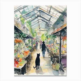 Food Market With Cats In Kyoto 2 Watercolour Canvas Print