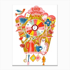 Screenprint Good Morning Cuckoo Kitchen Clock Canvas Print