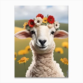 Baby Blacknose Sheep Flower Crown Bowties Animal Nursery Wall Art Print (2) Canvas Print