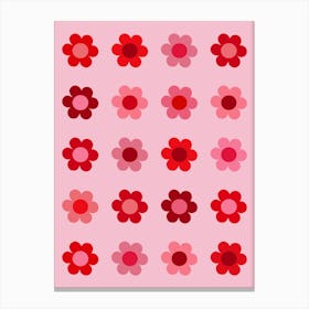 Retro Floral Pink And Red Canvas Print