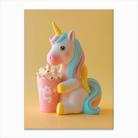 Toy Unicorn Eating Popcorn Pastel Yellow Canvas Print
