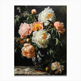 Baroque Floral Still Life Peony 1 Canvas Print
