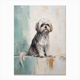 Shih Tzu Dog, Painting In Light Teal And Brown 0 Canvas Print
