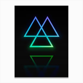 Neon Blue and Green Abstract Geometric Glyph on Black n.0414 Canvas Print