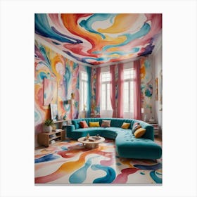 Surreal Reflections in an Impossible Room Colorful Living Room Canvas Print