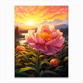 Peony With Sunset In South Western Style (1) Canvas Print