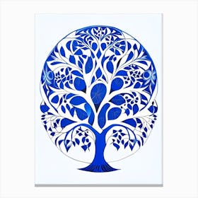 Tree Of Life Symbol Blue And White Line Drawing Canvas Print