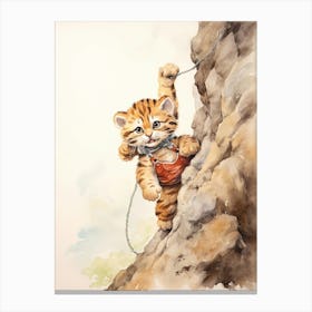 Tiger Illustration Rock Climbing Watercolour 1 Canvas Print