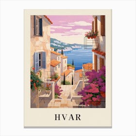 Hvar Croatia 3 Vintage Pink Travel Illustration Poster Canvas Print