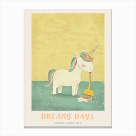 Pastel Unicorn Cleaning The Floor Poster Canvas Print