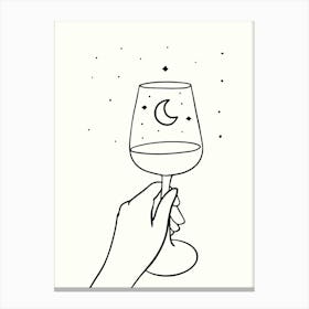 Wine Glass With Moon And Stars hand drawing illustration Canvas Print