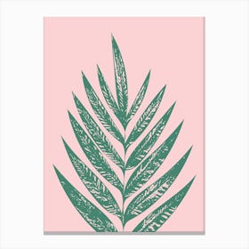 Modern Minimalist Botanical Palm Leaf Block Print in Pink and Green Canvas Print