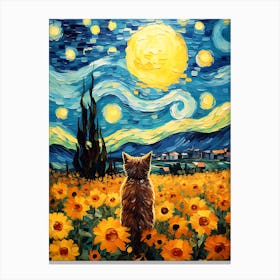 Cat and Starry Night Canvas Print