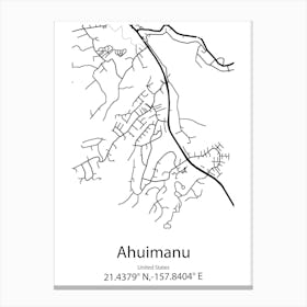 Ahuimanu,United States Minimalist Map Canvas Print