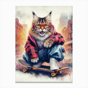 Maine Coon Cat On A Skateboard 2 Canvas Print