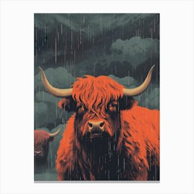 Orange & Black Highland Cow In The Rain  Canvas Print