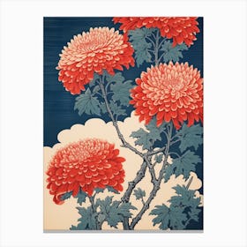 Kiku Chrysanthemum 2 Vintage Botanical Woodblock Canvas Print