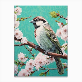 Ohara Koson Inspired Bird Painting House Sparrow 2 Canvas Print