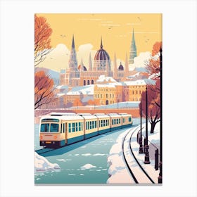 Vintage Winter Travel Illustration Budapest Hungary 2 Canvas Print