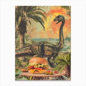 Dinosaur & A Hamburger Retro Collage 2 Canvas Print