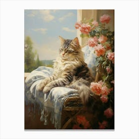Cat Lounging In The Sun Rococo Style Cat 1 Canvas Print
