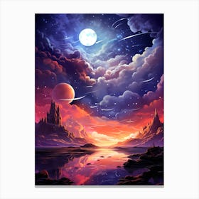 Landscape With Stars And Moon Canvas Print