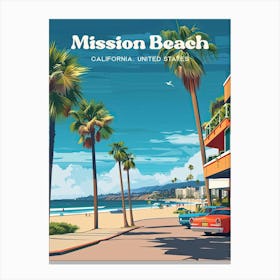 Mission Beach California Vacation Art Illustration Canvas Print