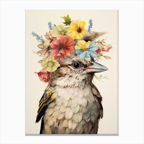 Bird With A Flower Crown House Sparrow 2 Canvas Print