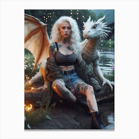 Girl With Tattoos And A Dragon Canvas Print