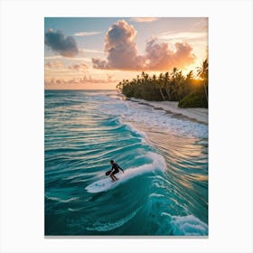 Capture An Aerial Perspective Of A Daring Surfer Confidently Riding The Islands Largest Wave On A S (4) Canvas Print