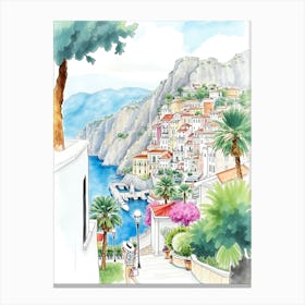 Watercolor Of Positano 1 Canvas Print