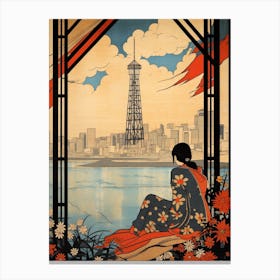 Odaiba, Japan Vintage Travel Art 1 Canvas Print