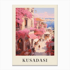 Kusadasi Turkey 4 Vintage Pink Travel Illustration Poster Canvas Print