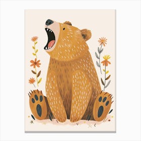 Brown Bear Growling Storybook Illustration 4 Canvas Print
