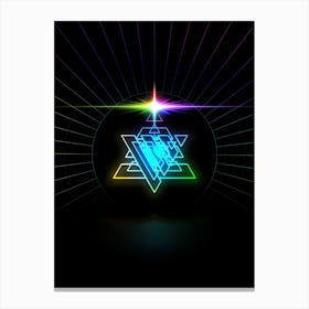 Neon Geometric Glyph in Candy Blue and Pink with Rainbow Sparkle on Black n.0038 Canvas Print