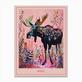 Floral Animal Painting Moose 3 Poster Canvas Print
