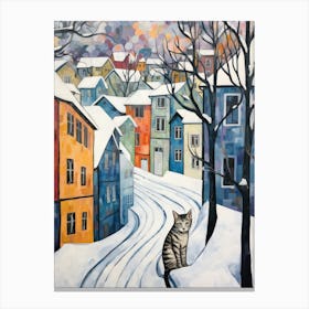 Cat In The Streets Of Troms   Norway With Snow 3 Canvas Print