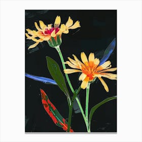 Neon Flowers On Black Calendula 3 Canvas Print