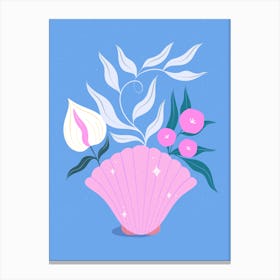 Pink Shell With Flowers Canvas Print