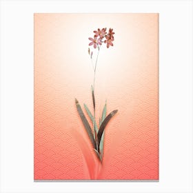 Corn Lily Vintage Botanical in Peach Fuzz Seigaiha Wave Pattern n.0160 Canvas Print