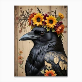 Regal Crow With A Floral Crown Art Print (3) Canvas Print